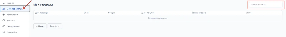 Скрин 1. Раздел "Мои рефералы".